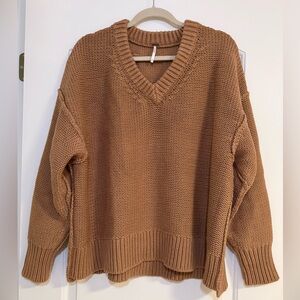 Free People Alli Cotton-Blend Oversized V-Neck Sweater size XS